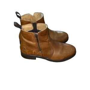 Xena Omega Womens 6.5 Steel Toe Safety Work Boots Bourbon Brown Leather Side Zip